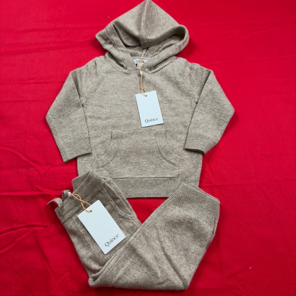 Quince Kids 100% Washable Cashmere Hoodie and Jogger Set Oatmeal 18-24M NWT